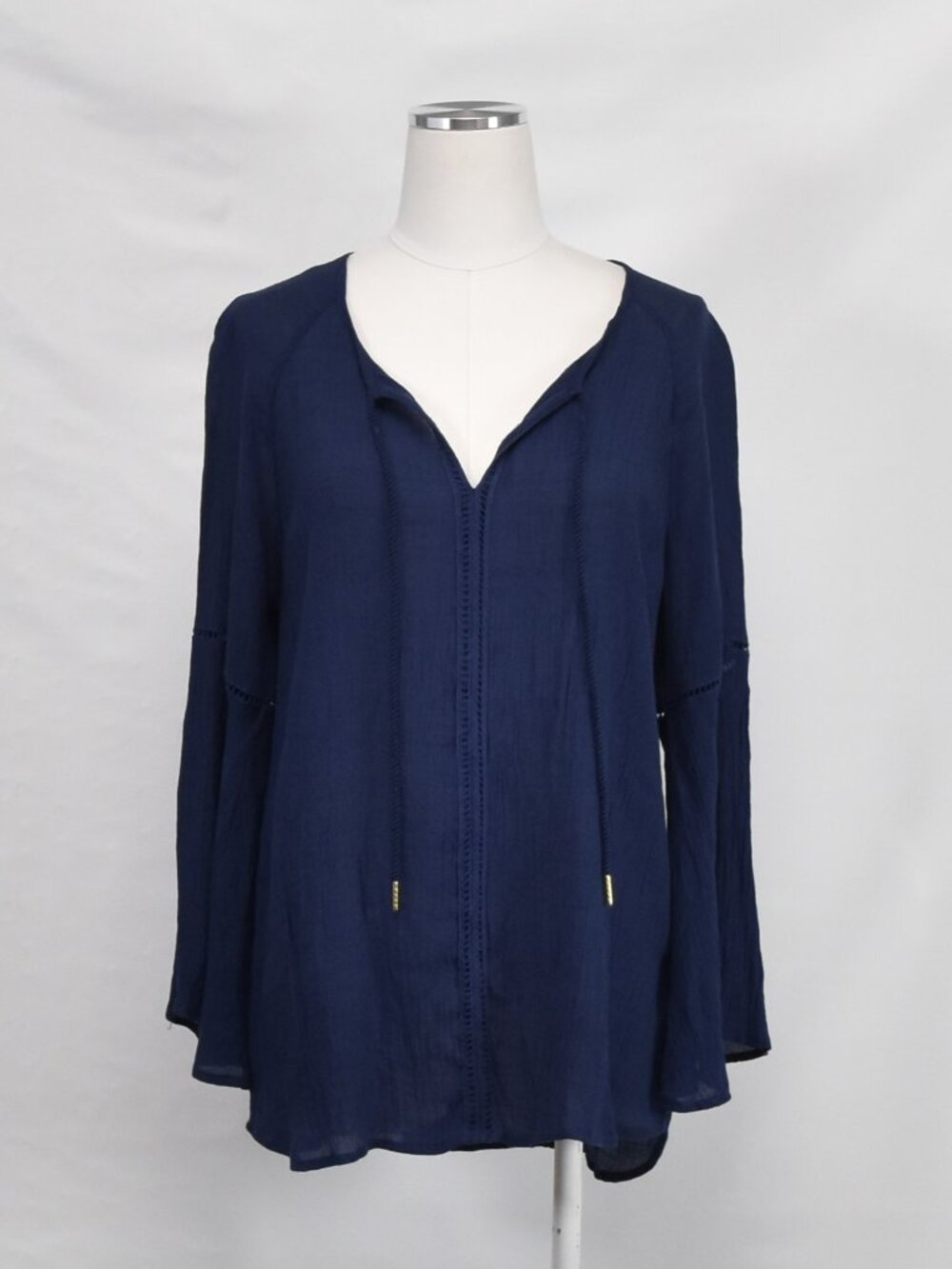 Counterparts Navy Blue Boho Peasant Blouse Split Sleeve Tie Top